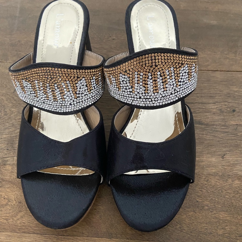 L’Amour Black, Silver and Gold Women's Heels size 39 NEW